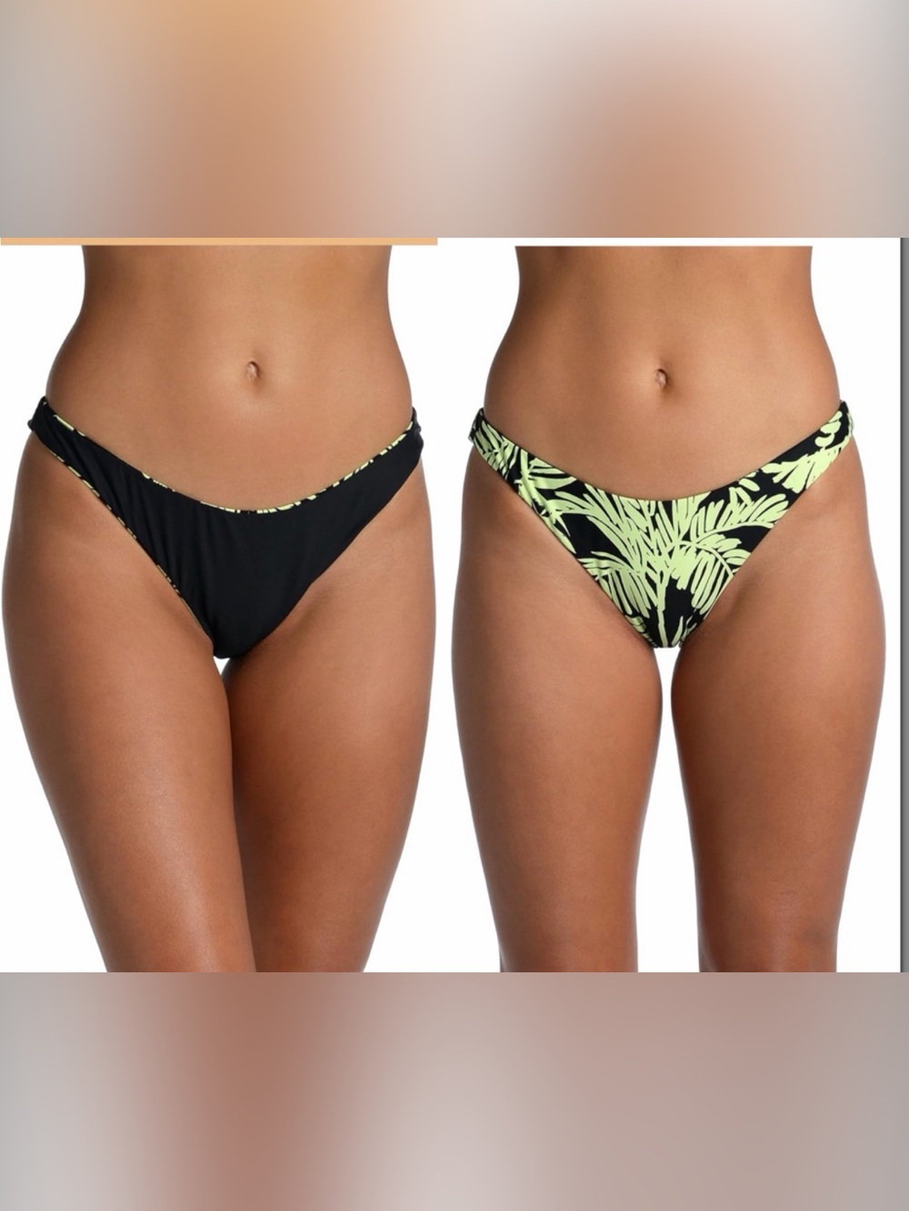 CITRUS Reversible Black & Lime Palm Print Bikini Bottoms